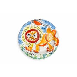 Vintage DESIMONE Italy 65 Italian Art Pottery Plate Hand Painted Lion Cat